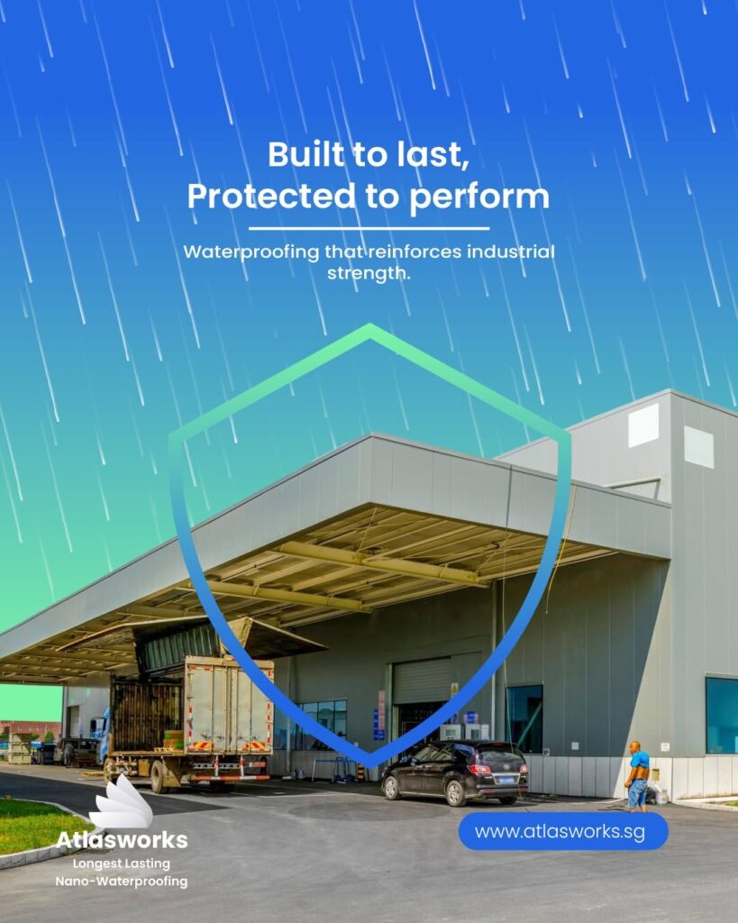 Commercial waterproofing solutions: Atlasworks building protected by shield