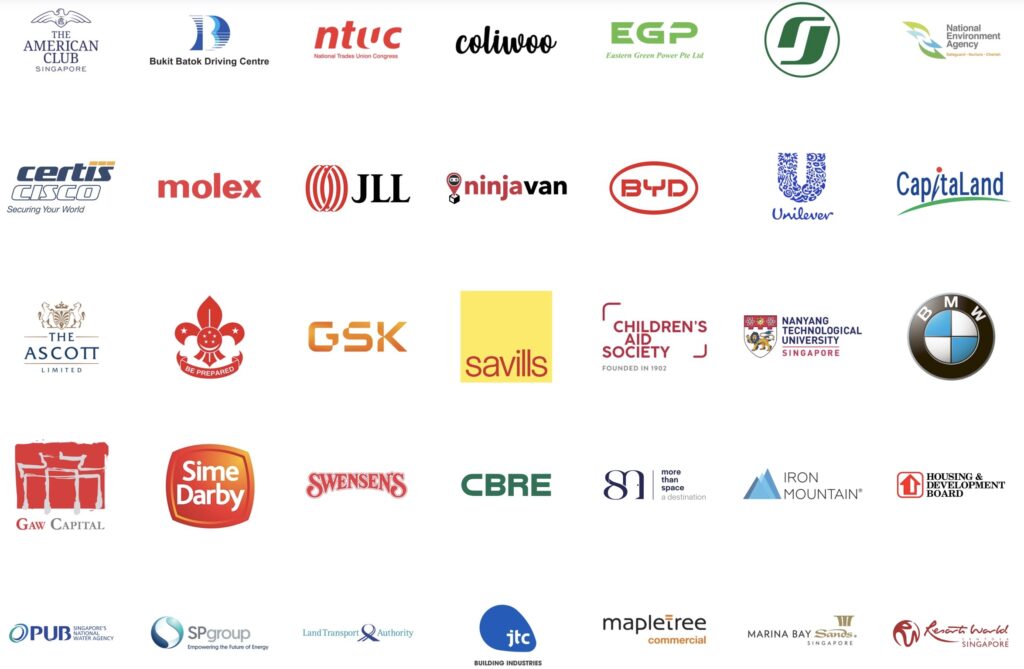 Logos of Singaporean companies, including JLL, CBRE, and BMW
